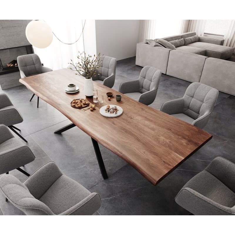 Jedálenský stôl Edge 300x100 XL akácia hnedá krížová podstava obdĺžnik 4