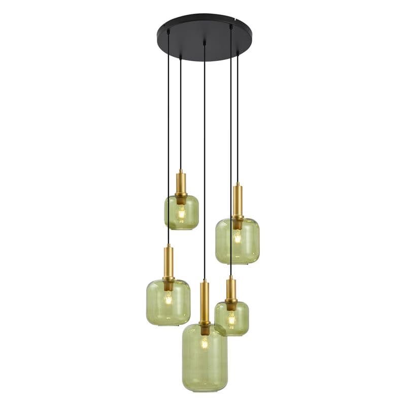 Hotelová elegantná závesná lampa čierna a zlatá so zeleným sklom 5-svetiel - Zuzanna