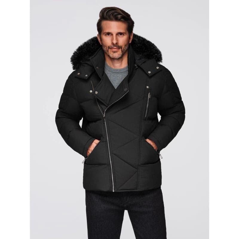 Pánska bunda s kapucňou OMBRE Jacket OM-JAHP-0252 V-1 black 2
