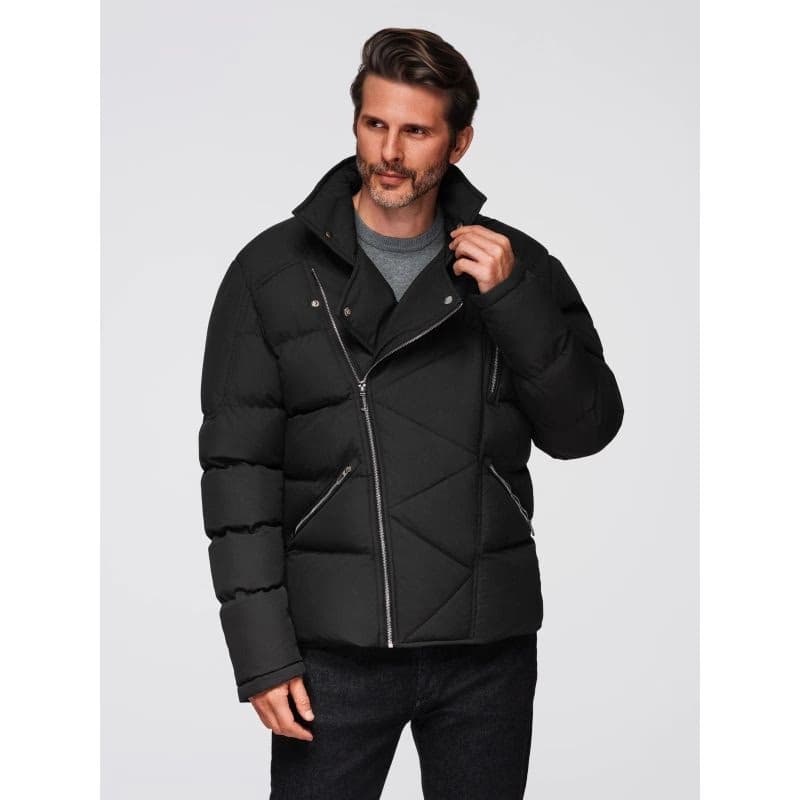 Pánska bunda s kapucňou OMBRE Jacket OM-JAHP-0252 V-1 black 3