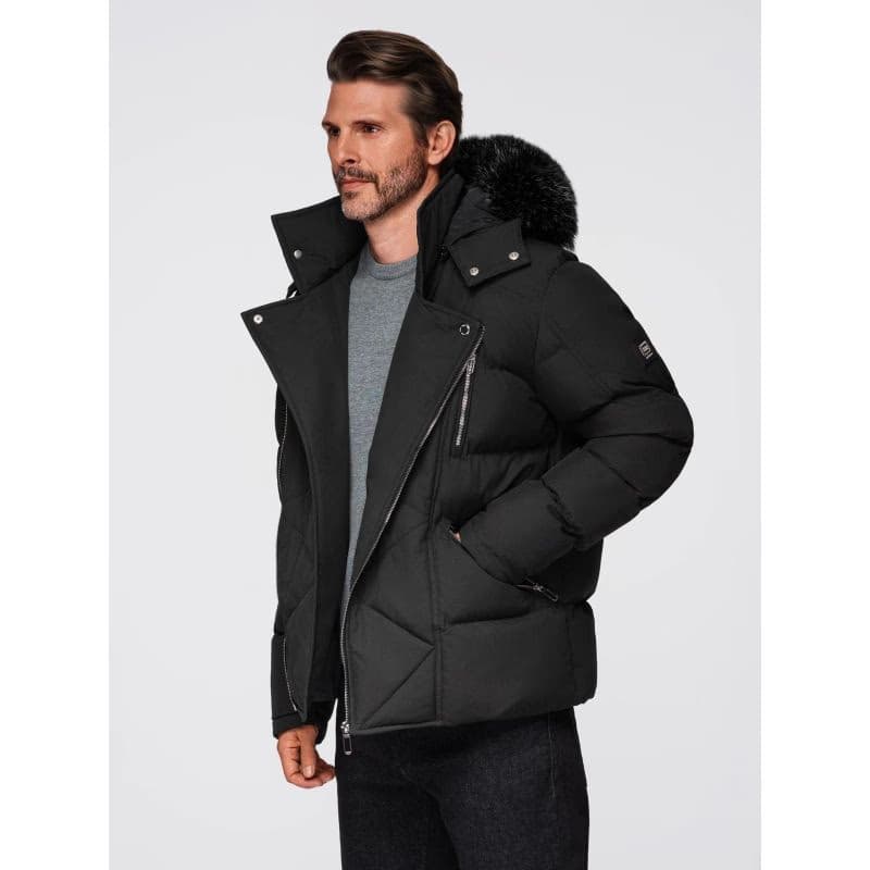 Pánska bunda s kapucňou OMBRE Jacket OM-JAHP-0252 V-1 black 5