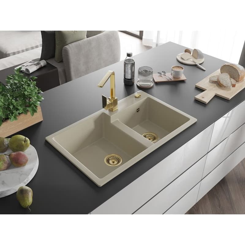 MEXEN/S MEXEN/S - Tomas granitový drez 2-bowl vrátane batérie Rita, béžová 6516-69-670300-50 2