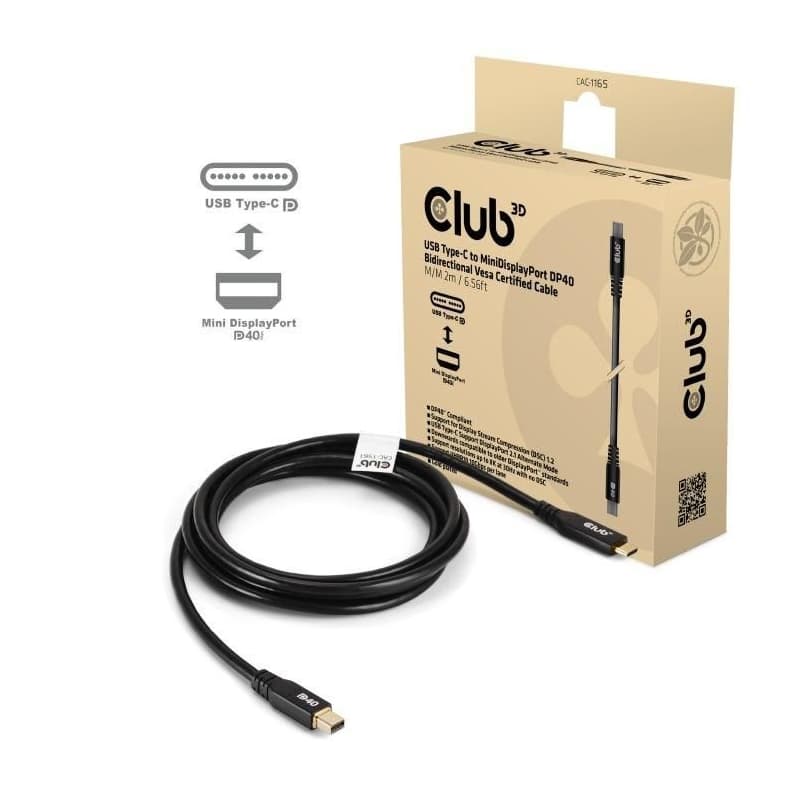 Club3D Kábel USB-C na MiniDisplayPort 2.1, 8K30Hz, DSC1.2, UHBR10, 2m 1