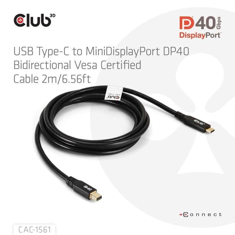 Club3D Kábel USB-C na MiniDisplayPort 2.1, 8K30Hz, DSC1.2, UHBR10, 2m 2