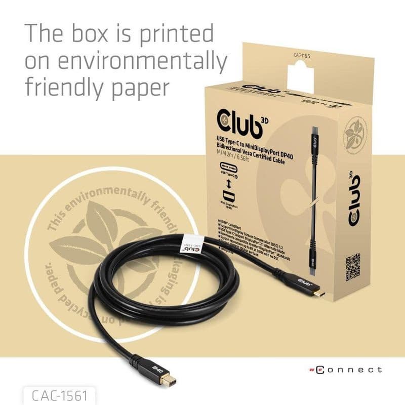 Club3D Kábel USB-C na MiniDisplayPort 2.1, 8K30Hz, DSC1.2, UHBR10, 2m 5