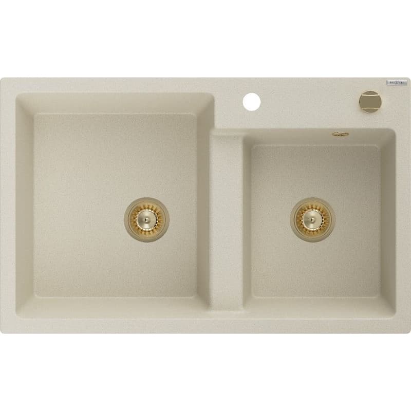 MEXEN/S MEXEN/S - Tomas granitový drez 2-bowl 800x500 mm, béžová, sifón zołty 6516802000-69-G