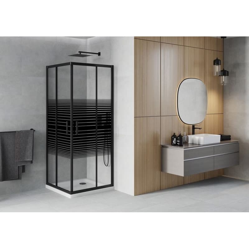 MEXEN/S - Rio sprchovací kút štvorec 80x80, pruhy, čierna + biela vanička so sifónom 860-080-080-70-20-4010B 2