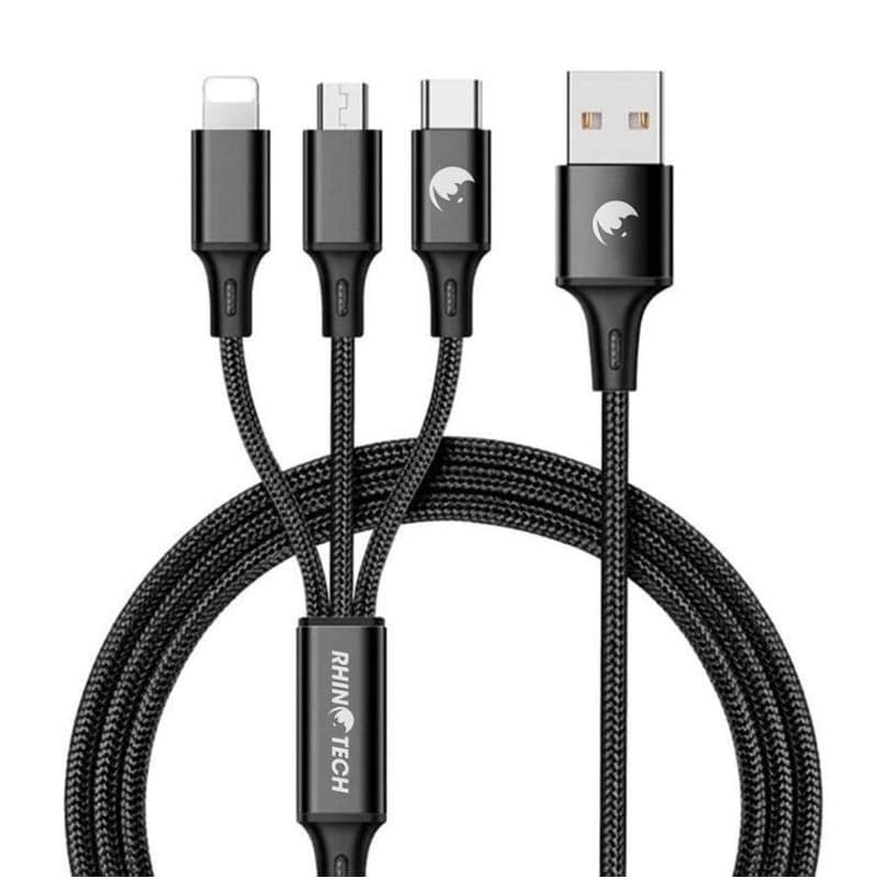 RhinoTech nabíjací a dátový kábel 3v1 USB-A (MicroUSB + Lightning + USB-C) 1, 2m čierna