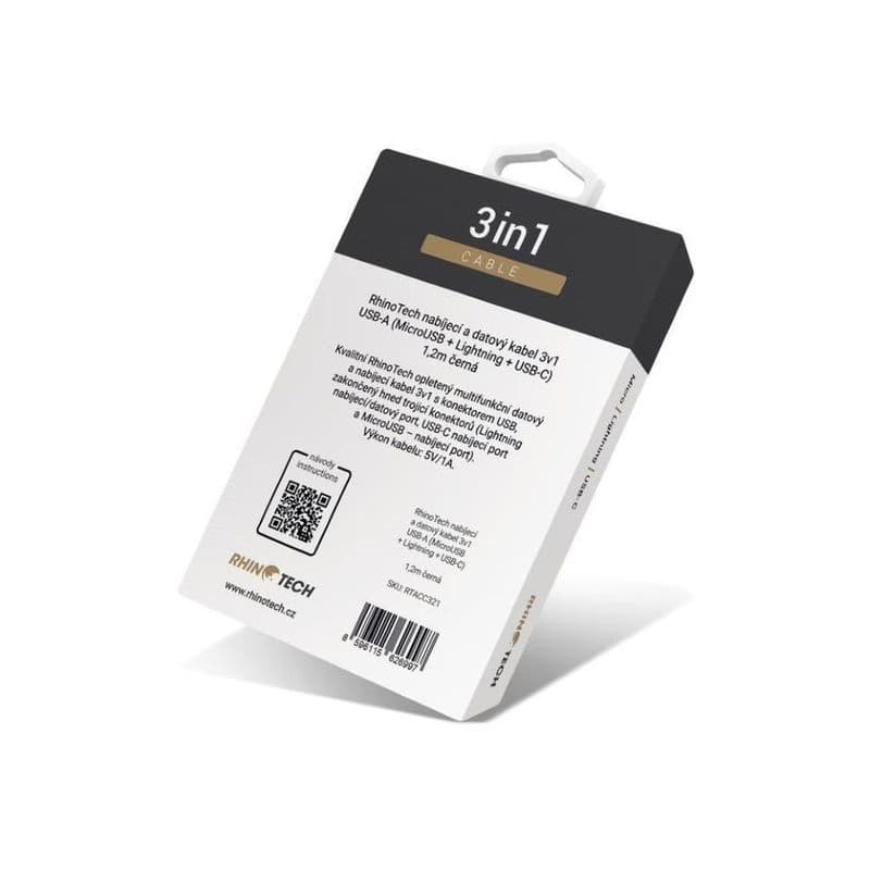 RhinoTech nabíjací a dátový kábel 3v1 USB-A (MicroUSB + Lightning + USB-C) 1, 2m čierna 4