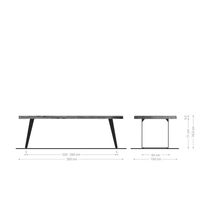 Jedálenský stôl Edge 260x100 XL akácia hnedá kov šikmý Live-Edge 6
