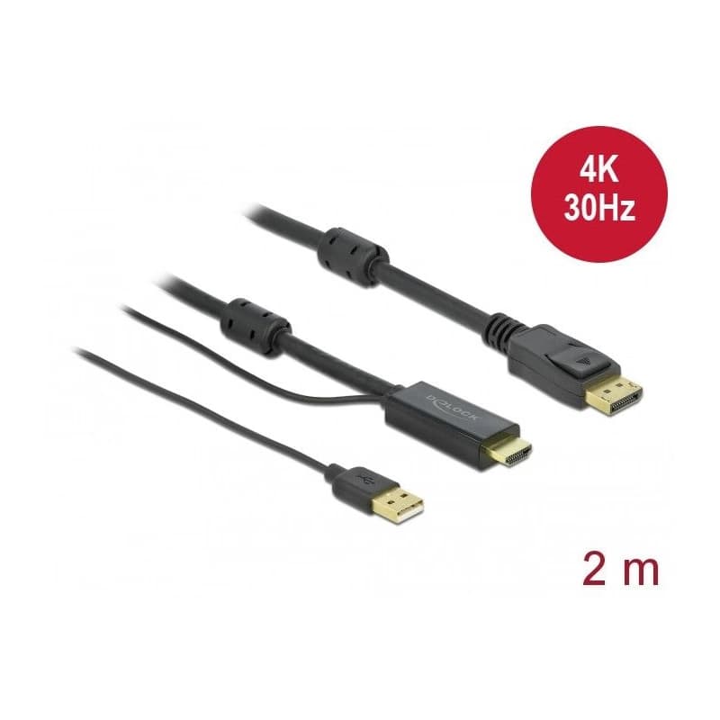 Delock Kábel HDMI na DisplayPort 4K 30 Hz 2 m 1