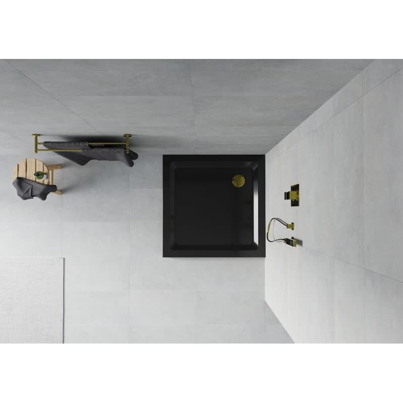 MEXEN/S - Flat Sprchová vanička štvorcová slim 100 x 100, čierna + zlatý sifón 40701010G 3