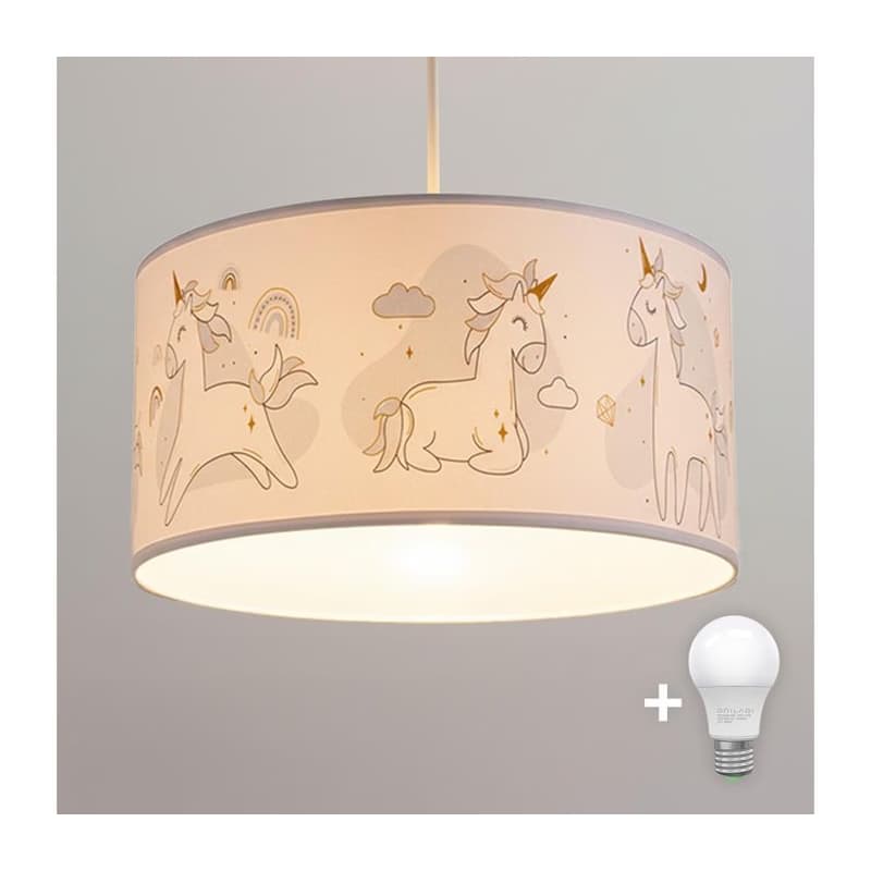 Brilagi - LED detský závesný luster BOBO 1xE27/60W/230V, priemer 35 cm, biela / motív jednorožcov 8590828051121
