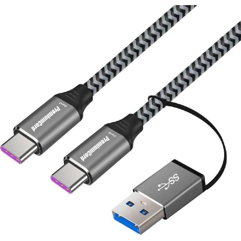 PremiumCord USB-C kábel (USB 3.2 GEN 2, 5A, 100W, 20Gbit/s) bavlnený oplet, 2m 1
