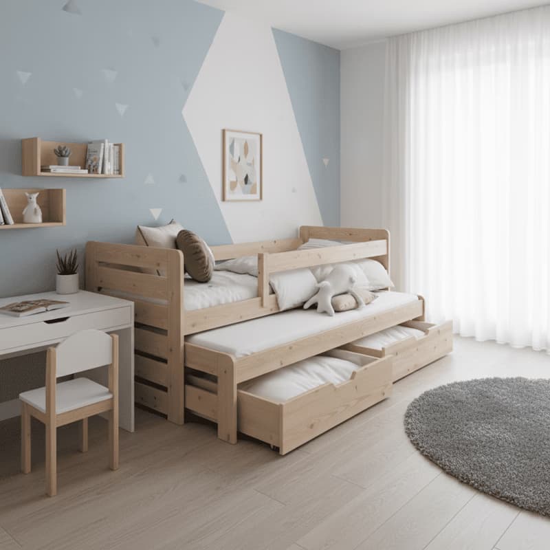 ArtBed Detská posteľ TOMÁŠ II s prístelkou a úložným priestorom | 80 x 180 cm Farba: Borovica 3