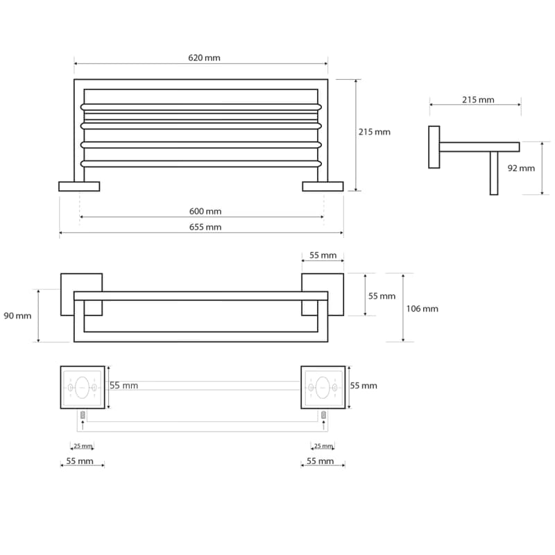 SAPHO - X-SQUARE polička na uteráky s hrazdou 650x110x215, chróm XQ601 4