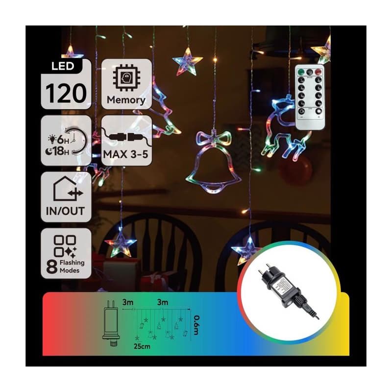 B.V. - LED RGBY vonkajšia vianočná svetelná reťaz 120xLED/6W/230V/8 funkcií 3x0,6m IP44 + diaľkové ovládanie B10303S70