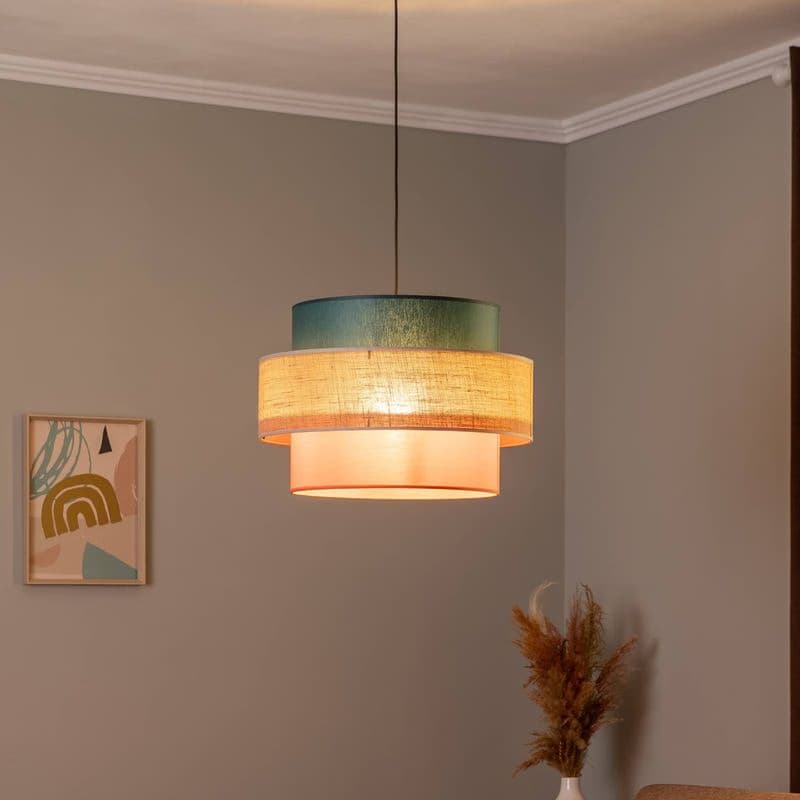 Závesná lampa Trio, jutové tienidlo, benzínová/prírodná hnedá/oranžová Ø