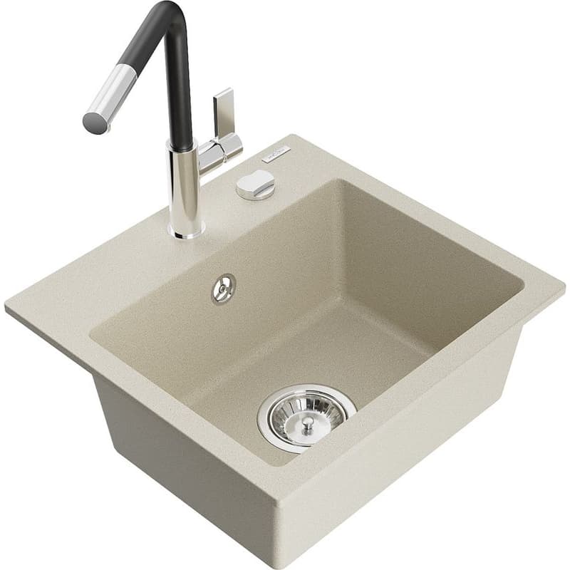 MEXEN/S MEXEN/S - Milo granitový drez 1-miska vrátane batérie Flora, béžová 6505-69-670401-07 1