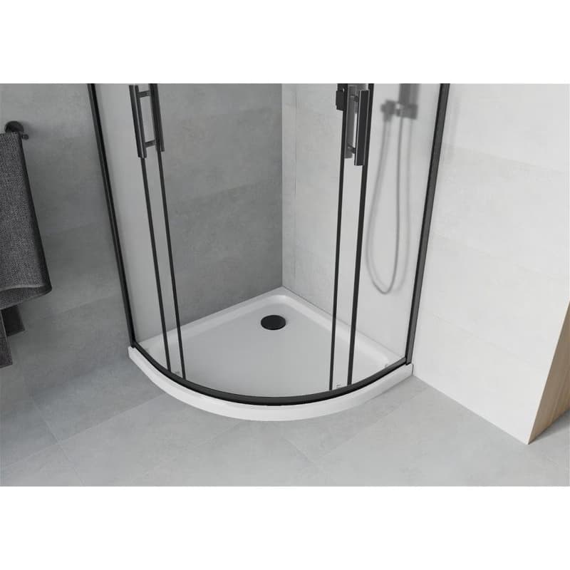 MEXEN/S - Rio sprchovací kút štvrťkruh 90x90, dekor, čierna + biela vanička so sifónom 863-090-090-70-30-4110B 5