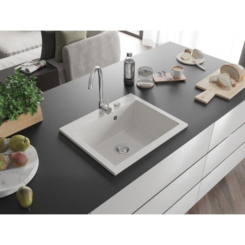 MEXEN MEXEN - Elix granitový drez 1-miska 600 x 500 mm, biela, sifón chróm 6525601005-20 2