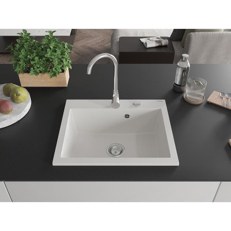 MEXEN MEXEN - Elix granitový drez 1-miska 600 x 500 mm, biela, sifón chróm 6525601005-20 5