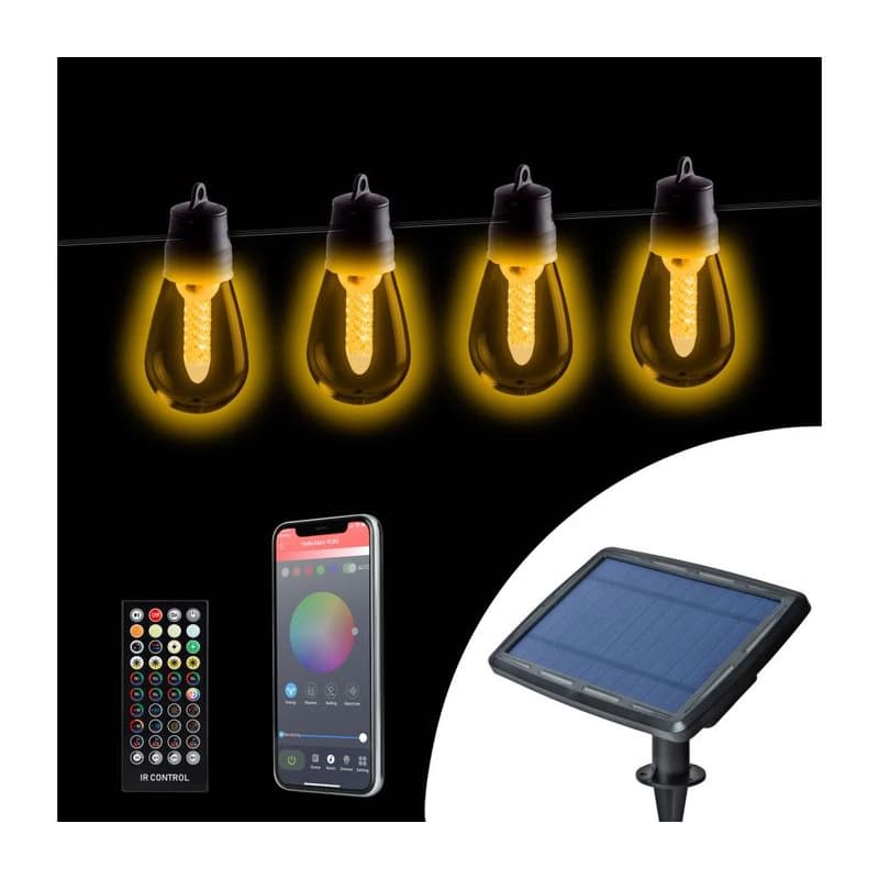 LED stmievateľný solárny reťaz 25xLED/1,5W/3,7/5V 2200 mAh 15 m IP65 čierna + diaľkové ovládanie 11744