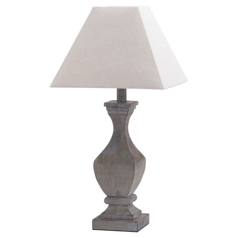 Estila Štýlová Vidiecka stolná lampa Woody z masívu s off white bielym hranatým tienidlom 53cm 1