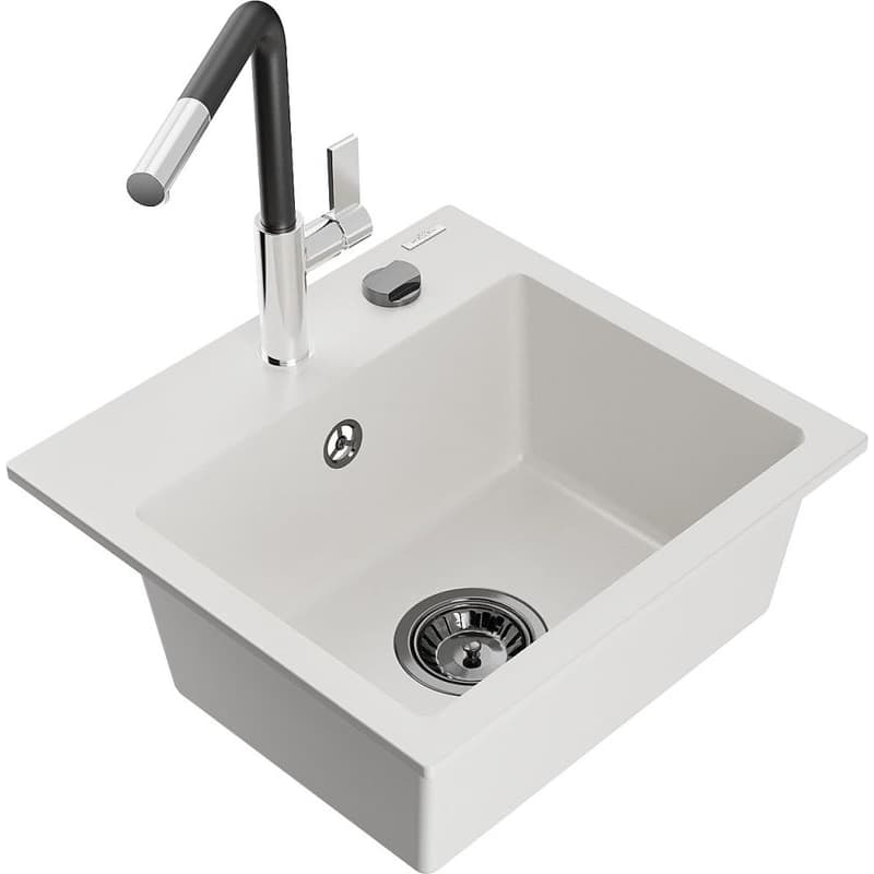 MEXEN/S MEXEN/S - Milo granitový drez 1-miska vrátane batérie Flora, biela 6505-20-670401-07-B