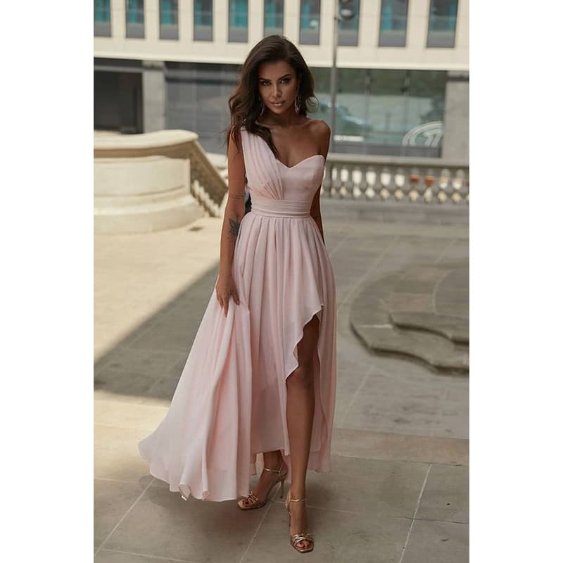 Lou Svetloružové trblietavé šaty s asymetrickou sukňou Veľkosť: S