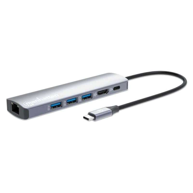 MANHATTAN Dokovacia stanica USB-C 6v1, 1xHDMI, 1xUSB-C, 3xUSB, 1xRJ45, sivá 1