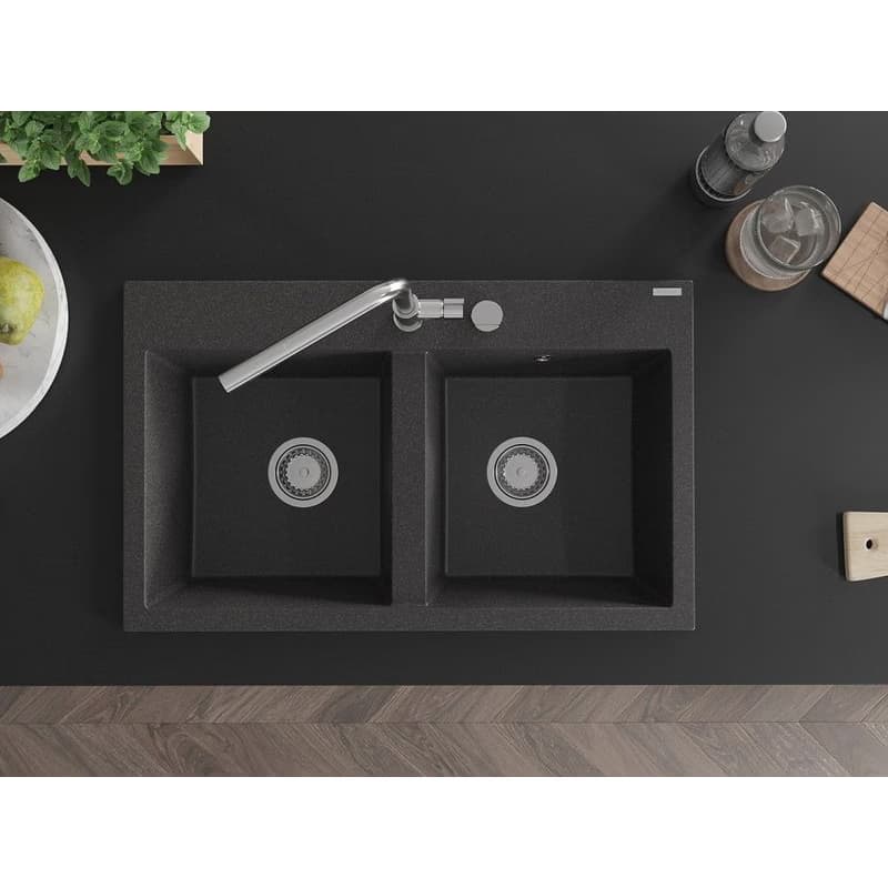 MEXEN MEXEN - Hektor granitový drez 2-bowl 800 x 480 mm, čierna kropenatá, sifón chróm 6521802000-76 4