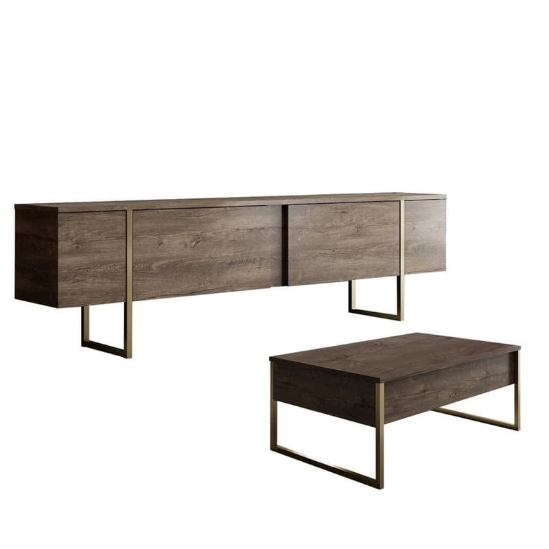 Living Room Furniture Set Luxe Set - Walnut, Gold 3