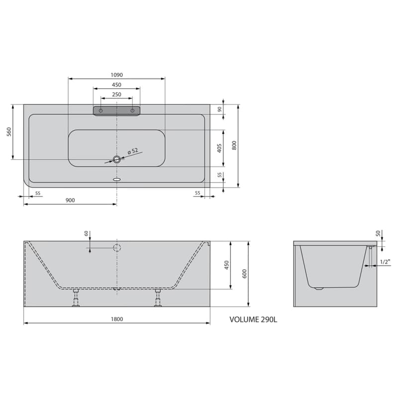 POLYSAN - CASCATA R MONOLITH obdĺžniková vaňa 180x80x60cm, kaskáda nerez 73836MR.100 2