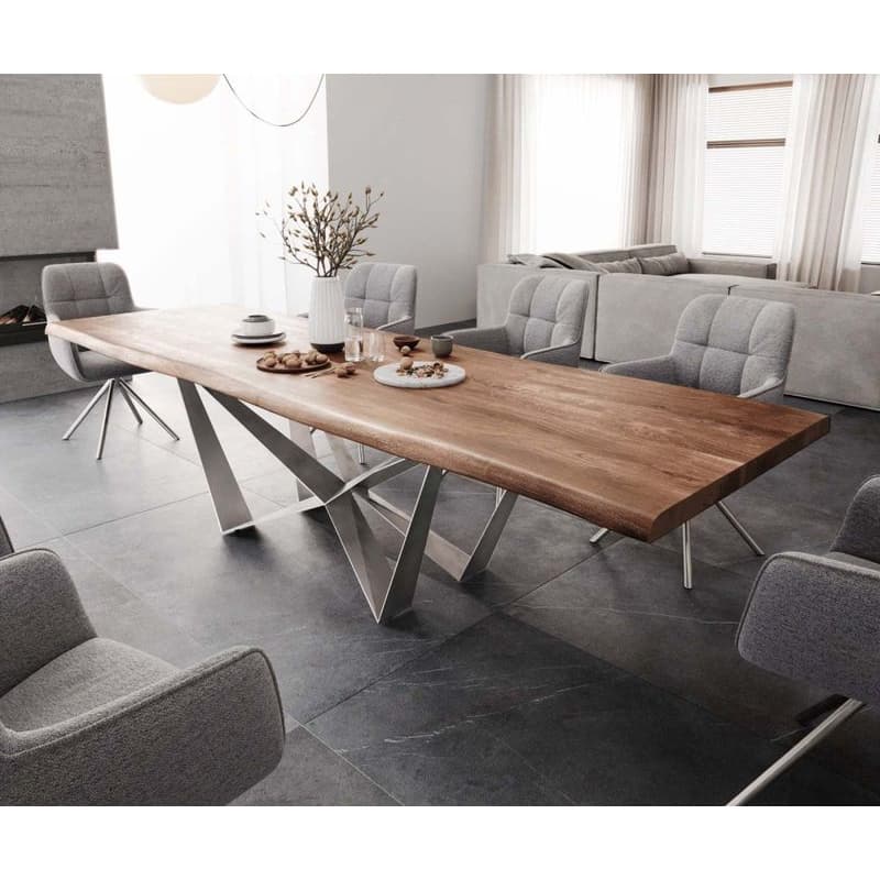Jedálenský stôl Edge 300x100 XL akácia hnedá Spider plochá oceľ 1