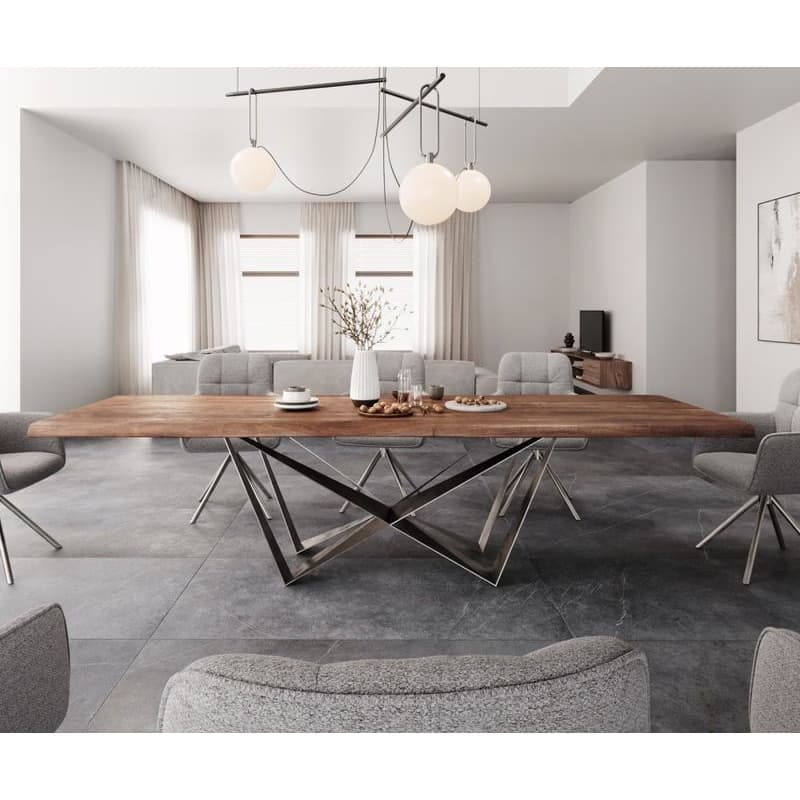 Jedálenský stôl Edge 300x100 XL akácia hnedá Spider plochá oceľ 2