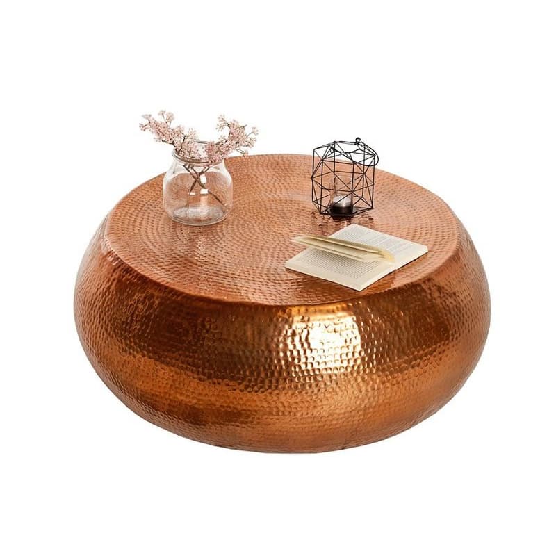 Estila Glamour okrúhly konferenčný stolík Hammerblow z kovu v bronzovej farbe s kladivkovým zdobením a úložným priestorom 80 cm 1