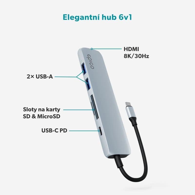Epico 6v1 hliníkový USB-C 8K húb - modrá 4
