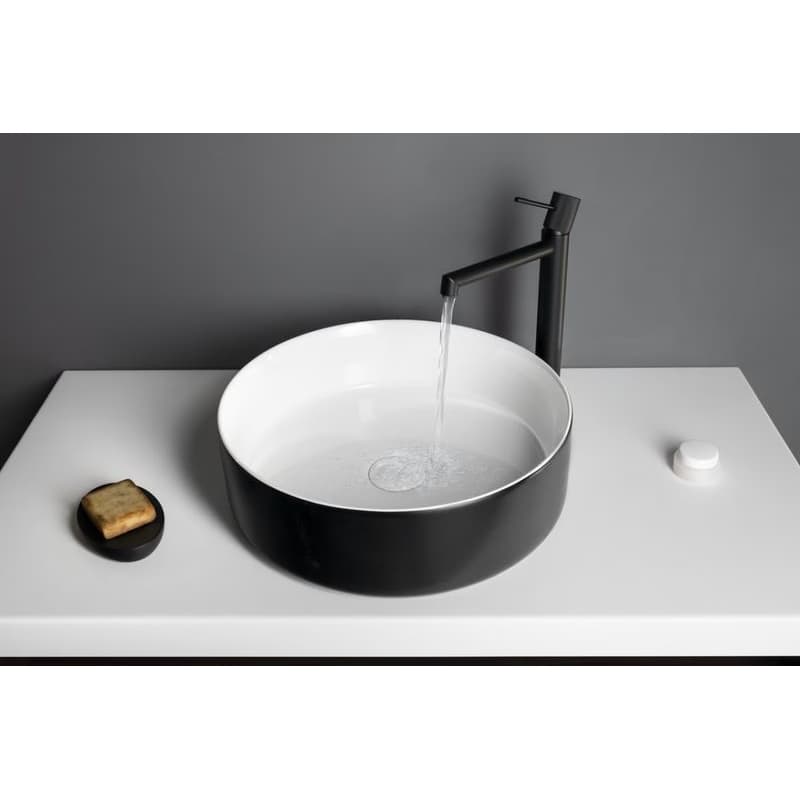 SAPHO - FIASTRA keramické umývadlo na dosku, priemer 40cm, biela/čierna mat FT801B 4