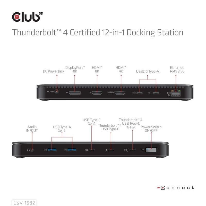 Club3D Dokovacia stanica USB-C 12v1, 1xDP, 1xHDMI, 2xUSB-C, 4xUSB, 1xRJ45, čierna 4