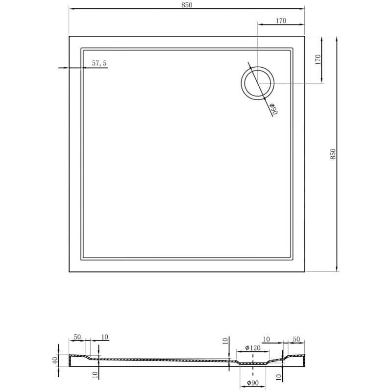 MEXEN - Flow Sprchová vanička štvorcová slim 85 x 85, čierna mat 46S708585 6