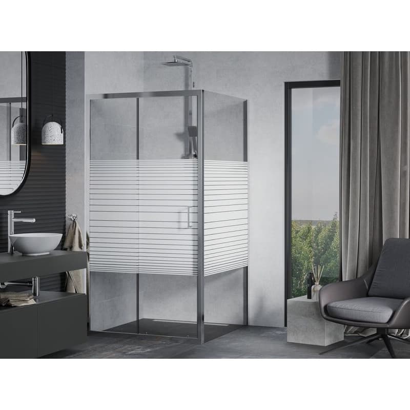 MEXEN/S - APIA sprchovací kút 100x100, dekor - pruhy, chróm 840-100-100-01-20 2