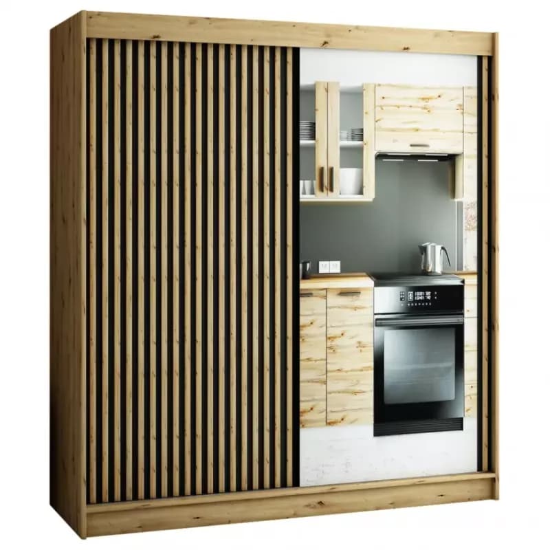 Skriňa Lamelo 2 200 Dub Artisan/čierna/Zrkadlo 1