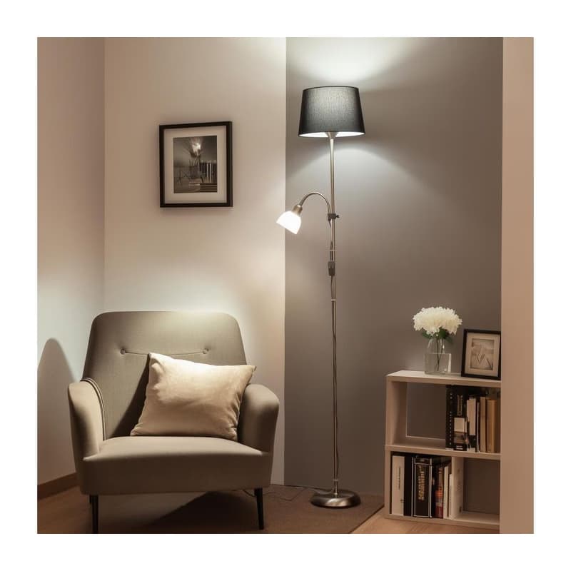 Brilagi - Stojacia lampa CERIA 1xE27/100W/230V + 1xE14/25W matný chróm/čierna 1xBG2826+1xEG781038