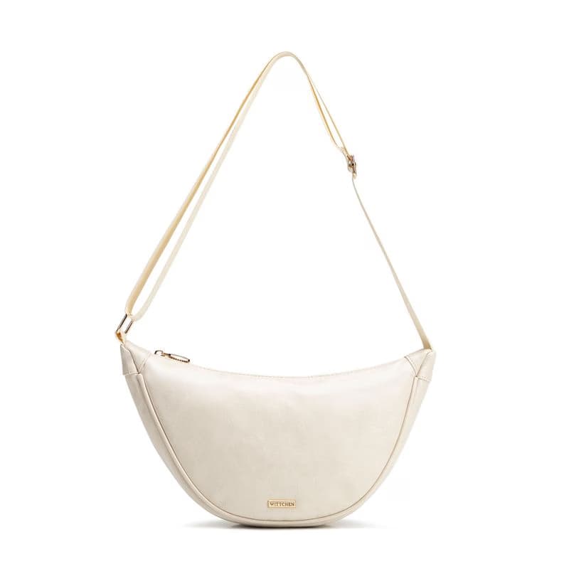 Krémová dámska crossbody kabelka z imitácie kože na širokom popruhu 100-4Y-421-0
