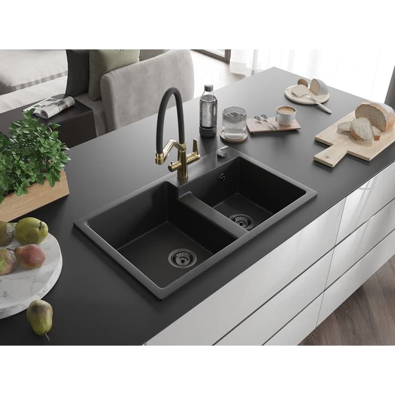 MEXEN/S MEXEN/S - Tomas granitový drez 2-bowly vrátane batérie Duo, čierna 6516-77-671701-57-B 2