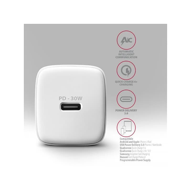AXAGON ACU-PD30W, Sil nabíjačka do siete 30W, 1x port USB-C, PD3.0/PPS/QC4+/SFC/AFC/Apple, biela 4