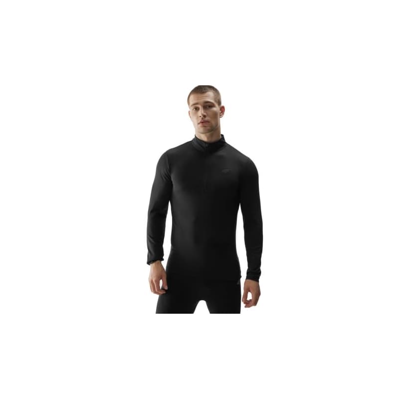 Pánska zateplená lyžiarska mikina s 1 2 zipsom 4F BRUSHED UNDERWEAR-AW23UBRUM035-20S-DEEP BLACK