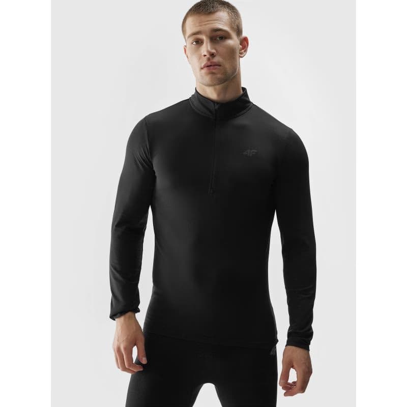 Pánska zateplená lyžiarska mikina s 1 2 zipsom 4F BRUSHED UNDERWEAR-AW23UBRUM035-20S-DEEP BLACK 2