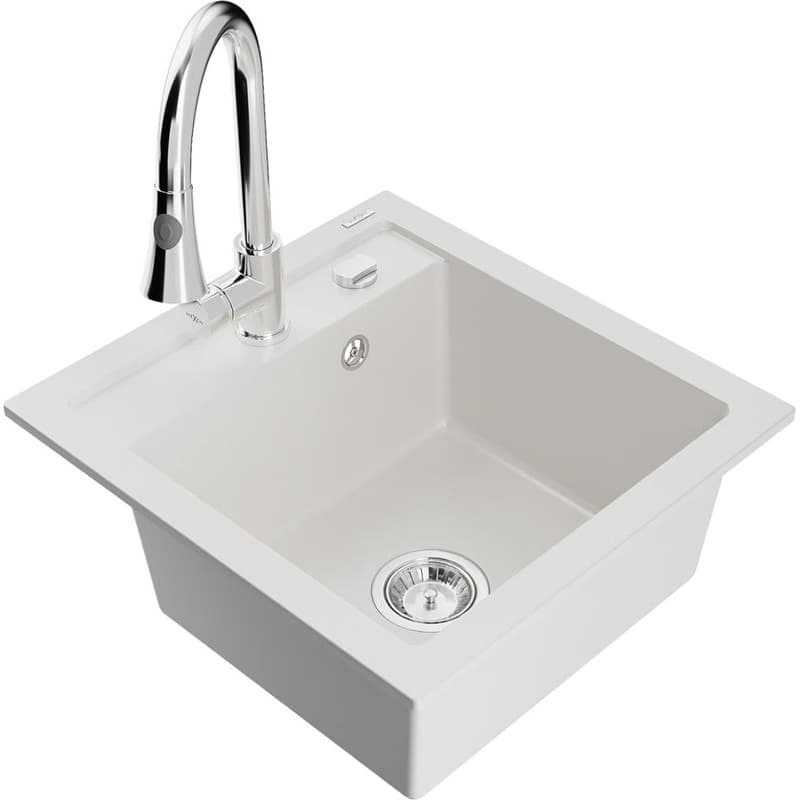 MEXEN/S MEXEN/S - Vito granitový drez 1-miska vrátane batérie Elia, biela 6503-20-670101-00